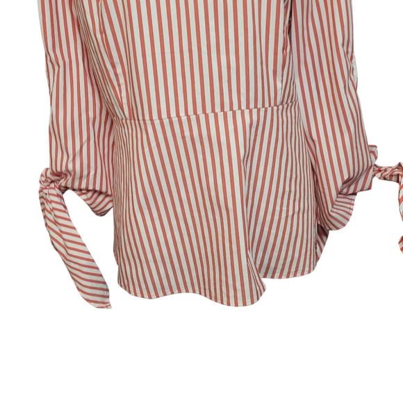 J. Crew universal standard poplin tie sleeve v-neck top red and white size small - Picture 2 of 7